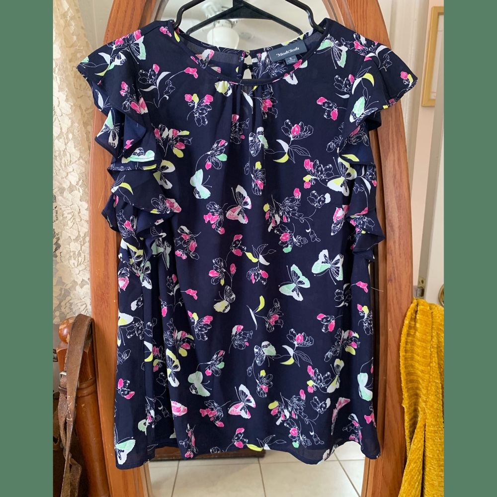 Dark Blue Shirt with Butterfly Sleeves